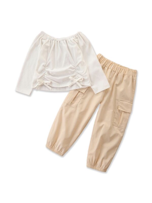 Kid Girls Off Shoulder Drawstring Top And Cargo Pants Wholesale Girls Fashion Clothes 210830214