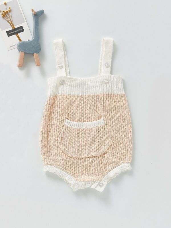 Solid Knitting Baby Suspender Bodysuit 210830258