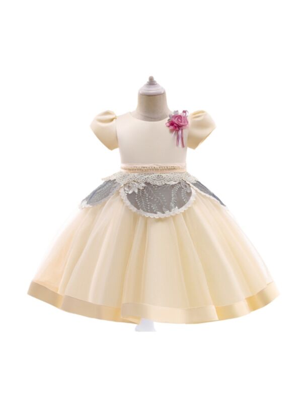 Big Girl Clothing Flower Decor Embroidery Mesh Party Dress 210830443