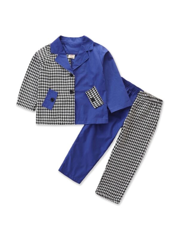 Color Blocking Houndstooth Jacket And Pants Wholesale Girls Clothes Sets 210830558