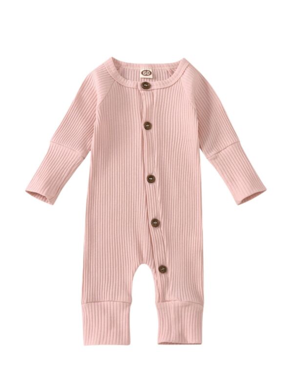 Solid Color Ribbed Button Baby Jumpsuit 210830708