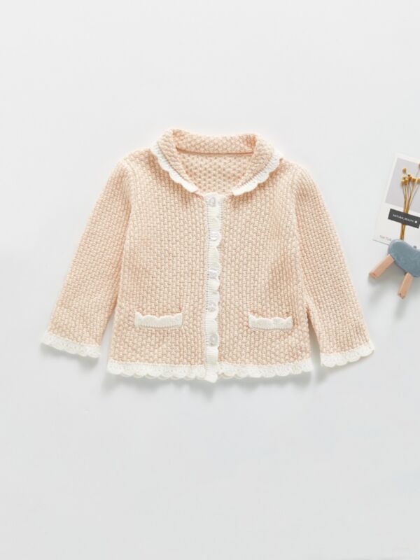 Baby Girl Lapel Collar Knit Cardigan Wholesale Baby Clothing 210901176