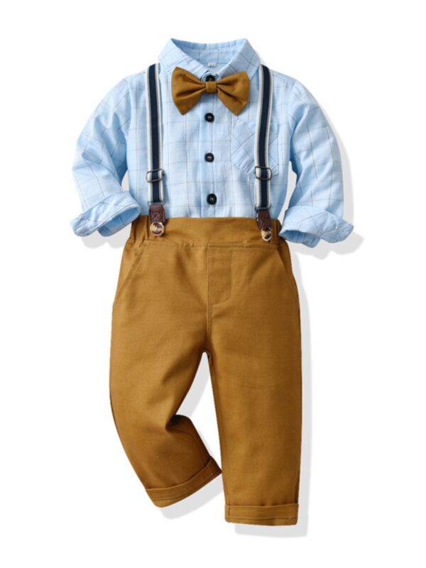 Checked Bowtie Shirt Boys Suit Sets Wholesale Boy Clothes 210902106