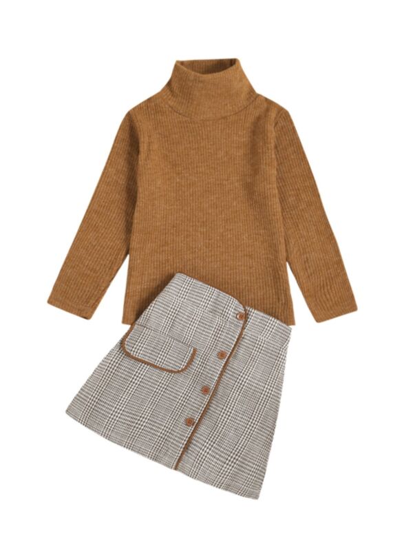 Two Pieces Girl Set Knit Sweater With A-line Skirt 210902229