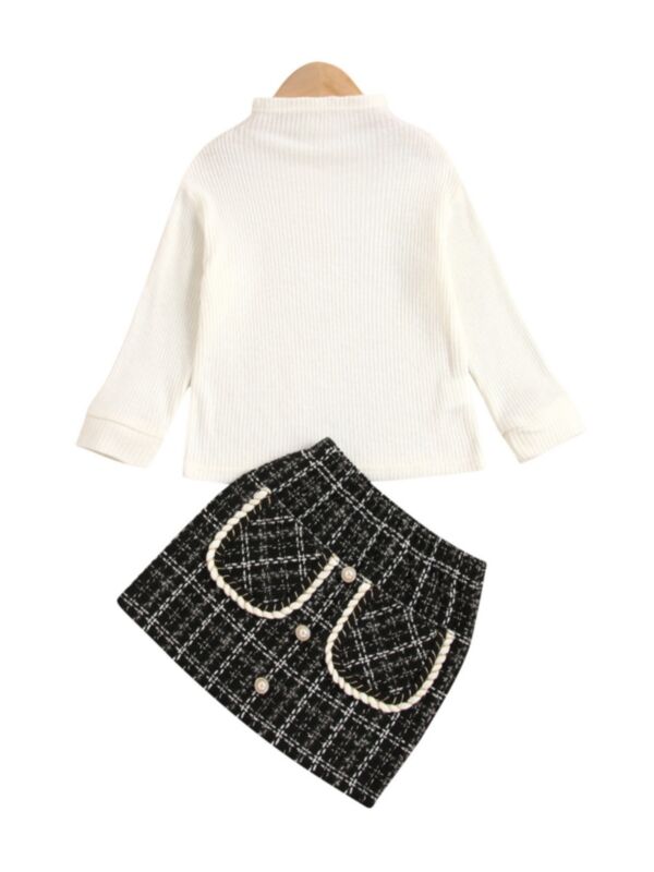 Two Pieces Girl Set Ribbed Knit Top With Skirt Wholesale Girls Clothes 210902306