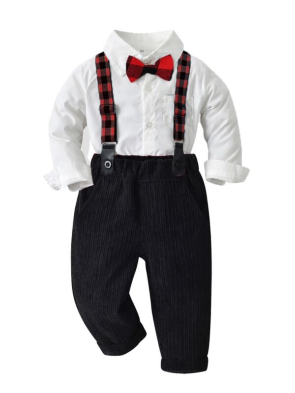 Plaid Bowtie Shirt & Suspender Pants Wholesale Boy Clothing Sets 210902627 red