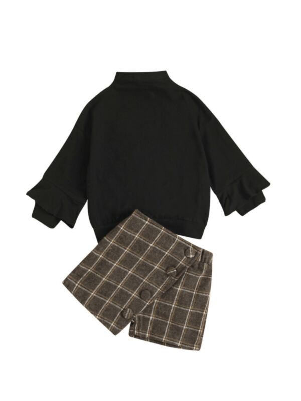 Two Pieces Girl Set Turtle Neck Top With Checked Skirt Shorts 210902689