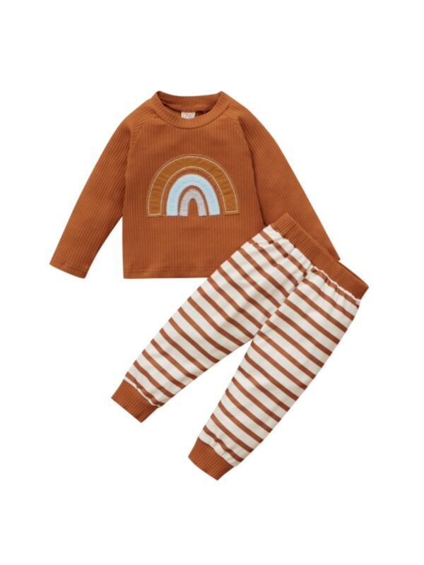Two Pieces Baby Rainbow Print Set Sweatshirt With Sweatpants 210903437