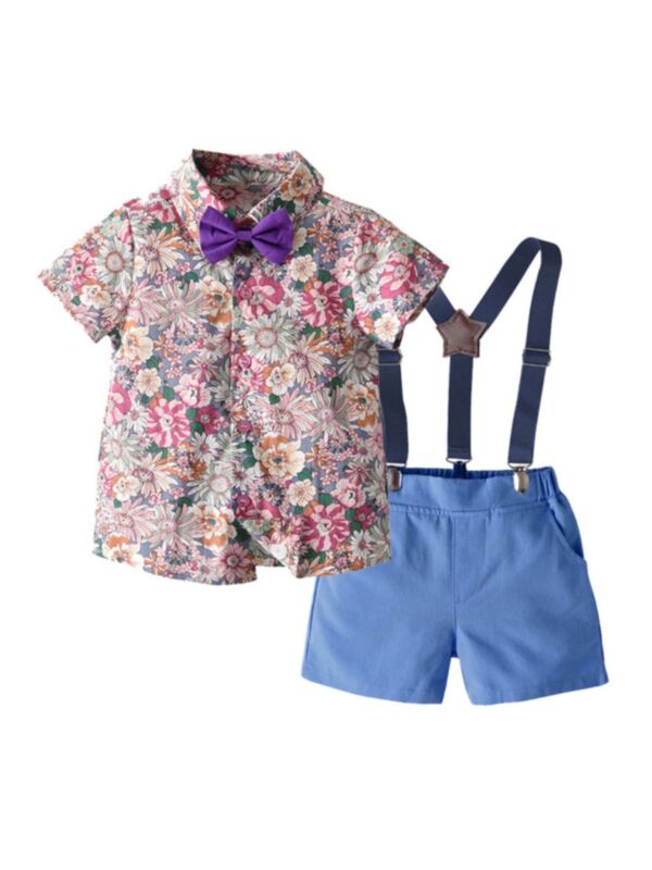 Flower Print Bowtie Shirt Kid Boy Suit Sets Wholesale Boy Clothes 210903751