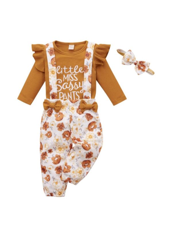 LITTEE MISS SASSY PANTS Letter Print Wholesale Girls Sets Top Suspender Pants Headband 210903902