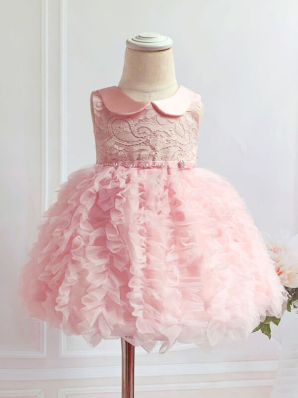 Lace Mesh Pink Gown Dresses For Girl Wholesale Baby Clothing 210904061