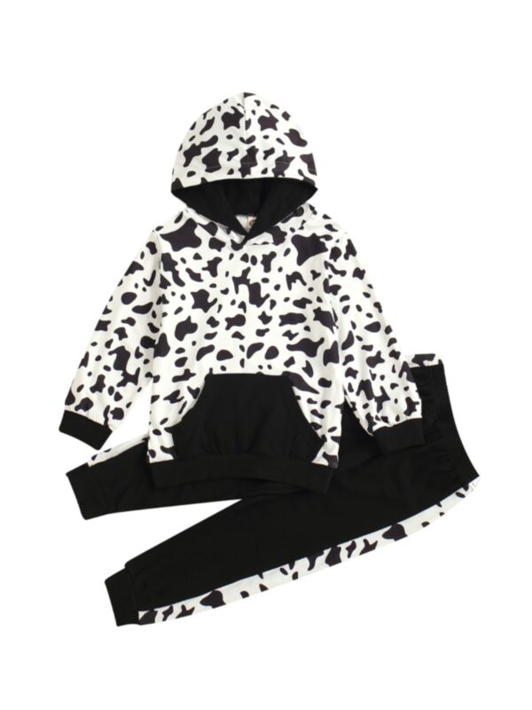 Cow Print Hoodie And Trousers Girls Jogging Set Kids Wholesale Clothing 21090583