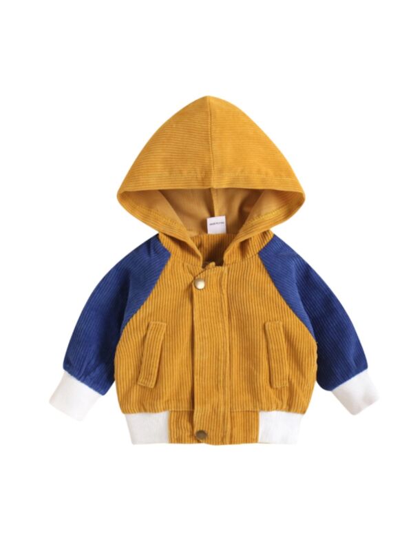 Color Blocking Corduroy Hoodie Jacket Wholesale Baby Clothes 21090596