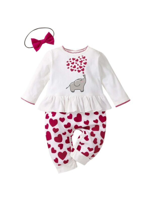 Elephant Love Heart Ruffle Hem Top Wholesale Baby Clothes Sets 210909440