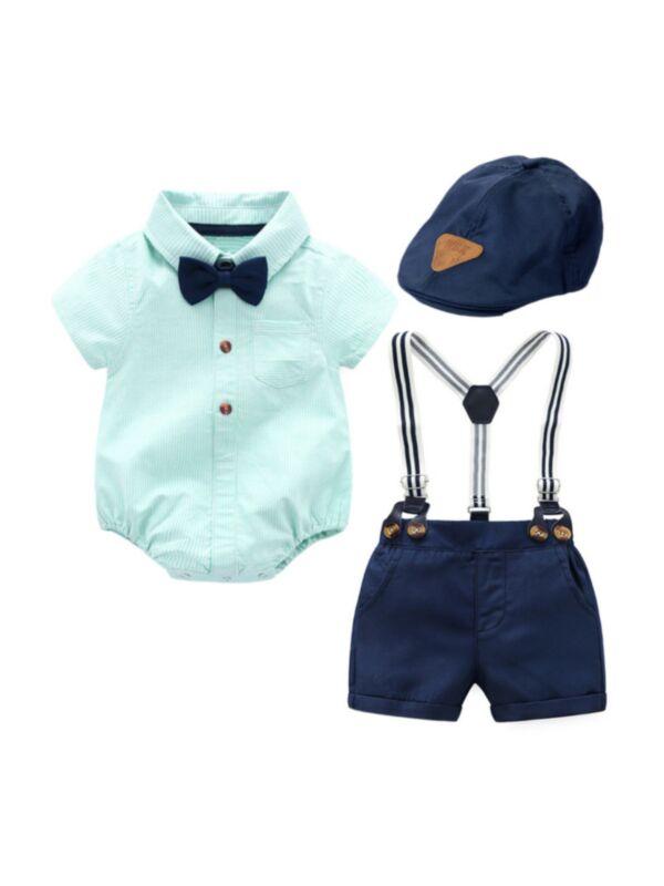 Baby Boys Suit Sets Plain Bowtie Shirt Bodysuit & Suspender Short & Hat 210911071