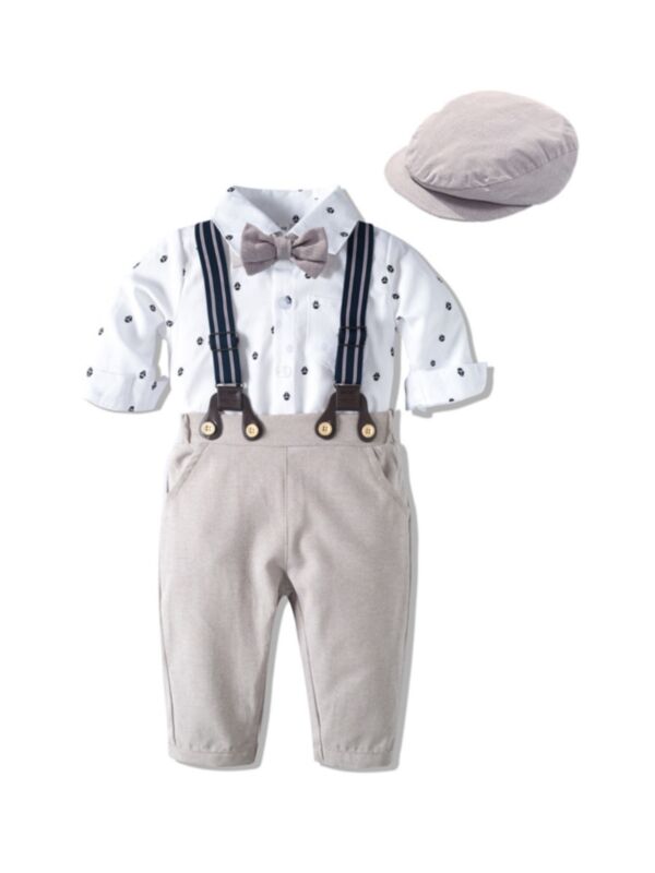 Baby Boys Suit Sets Bowtie Shirt Bodysuit & Suspender Pants & Hat 210911606