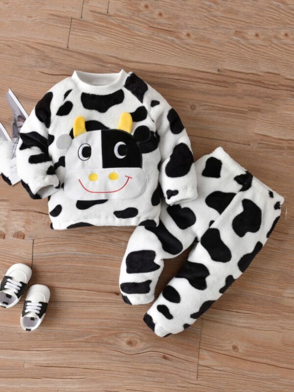 Cow Print Fleece Wholesale Baby Clothes Set 21091278