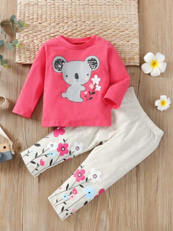 Mouse Flower Print Outfits Sets Cute Toddler Girl Clothes Wholesale 21091293