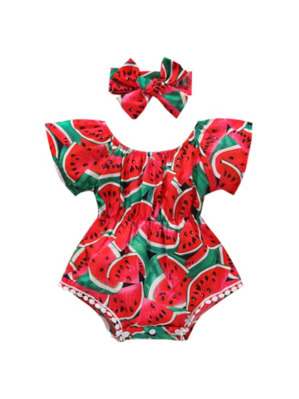 Baby Girl Outfits Sets Watermelon Flower Rainbow Bodysuit With Headband 21091294