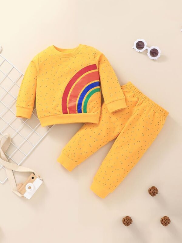 Polka Dots Rainbow Print Baby Girl Outfits Sets 210913182