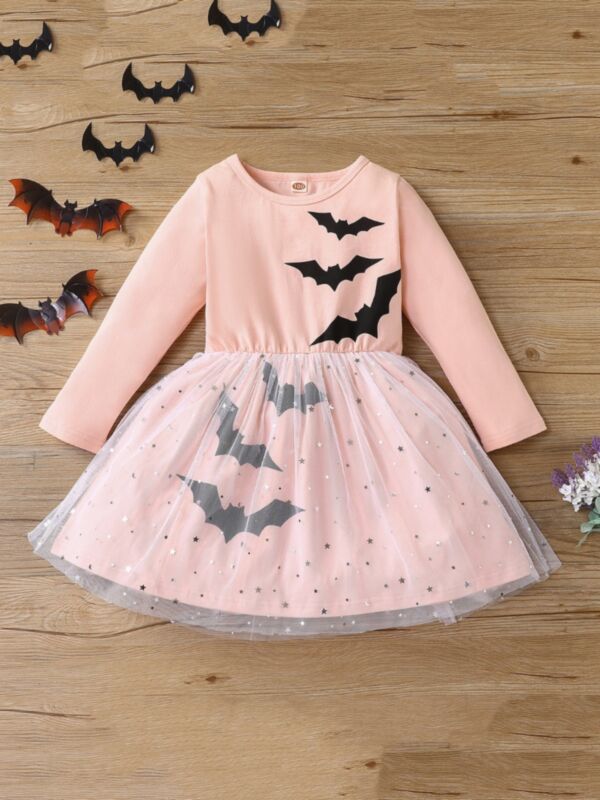 Halloween Bat Star Mesh Dresses For Girls  210915149