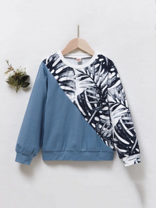 Hit Color Leaves Print Pullover Wholesale Boy Boutique Clothes 210915300