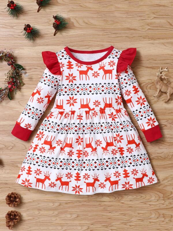 Elk Print Kid Girls Christmas Dress 210915633