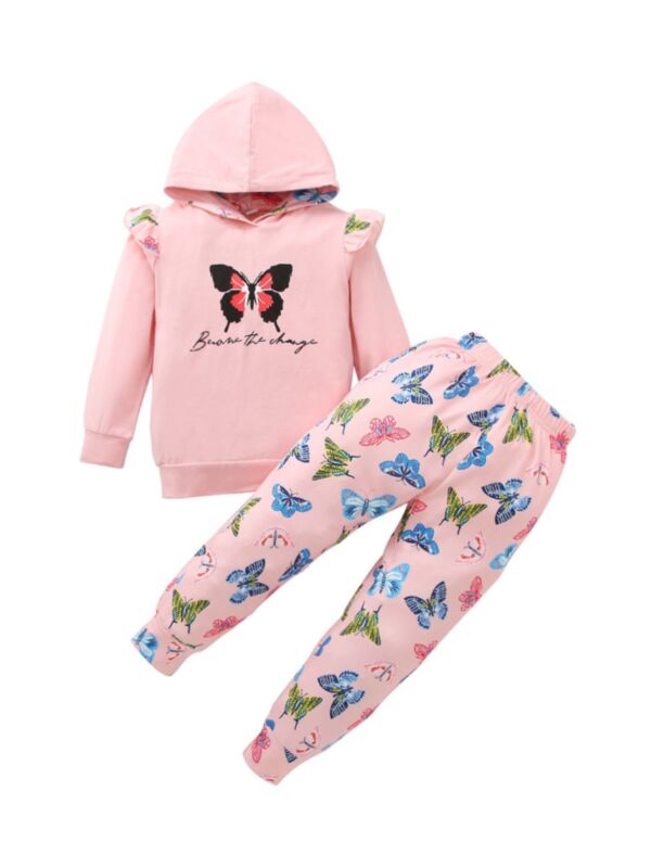 Wholesale Girls Fashion Clothes Sets Butterfly Hoodie & Pants 210915672