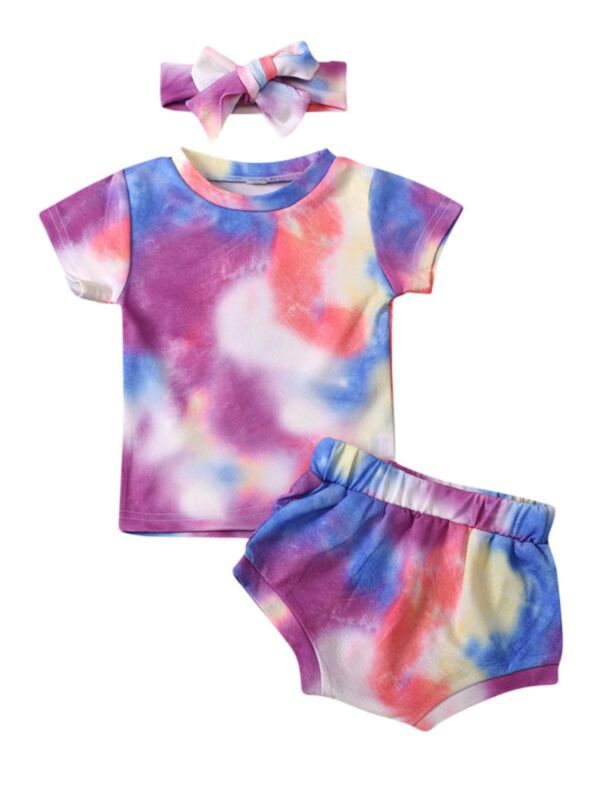 Tie Dye T-shirt And Short And Headband Baby Girls Sets Wholesale Baby Clothing 210918406