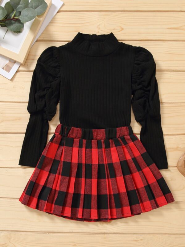 Turtleneck Sweater And Plaid Pleated Skirt Wholesale Girls Clothes Sets 210916278