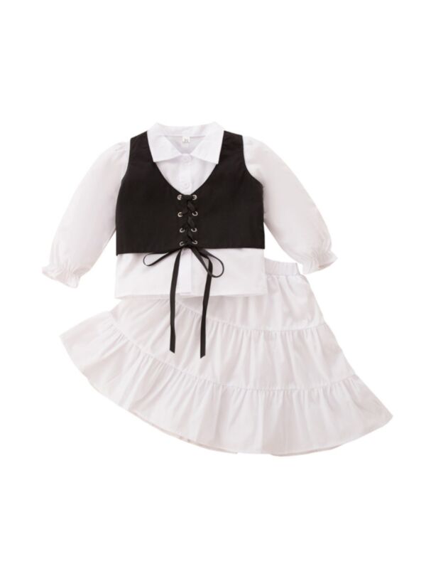 Drawstring Tank Top & Blouse & Skirt Wholesale Girls Fashion Clothes Sets 210916918