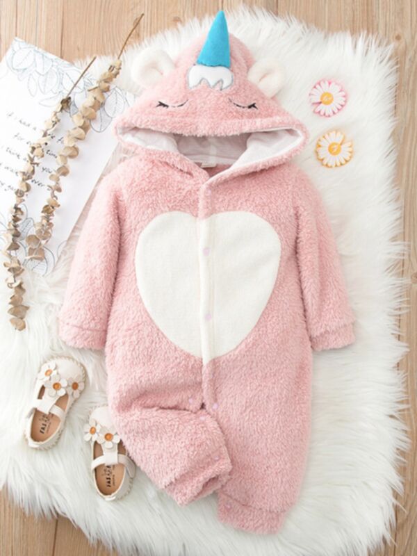 Unicorn Flannel Baby Girl Hooded Jumpsuit Wholesale Baby Boutique Clothing 210917093
