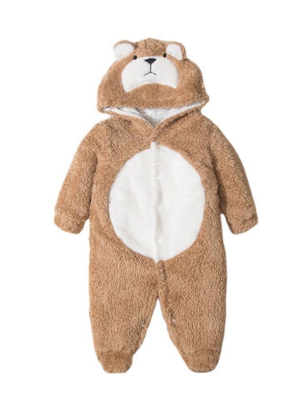 Bear Footie Hooded Jumpsuit Wholesale Baby Clothing 210917202