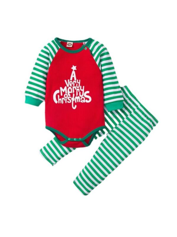 A Very Merry Christmas Striped Bodysuit & Pants Wholesale Baby Clothes Sets 210917453