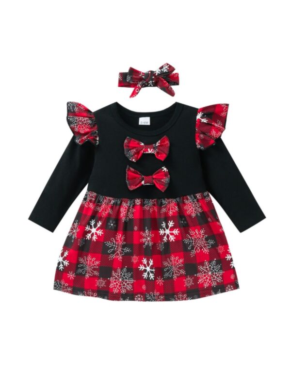 Snowflake Checked Bow Christmas Dresses For Girl Wholesale Baby Clothes 210917818