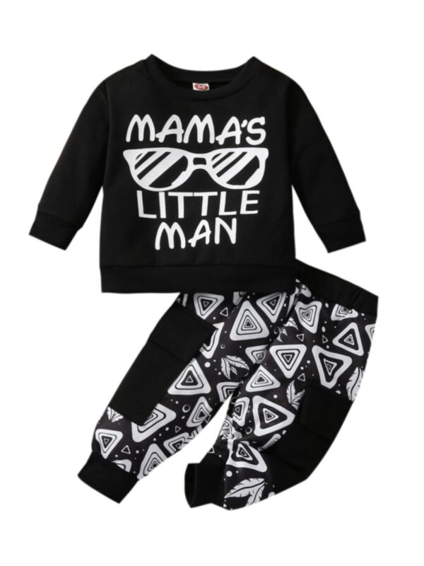 Mama's Little Man Print Wholesale Toddler Boy Clothes Sets 21091901