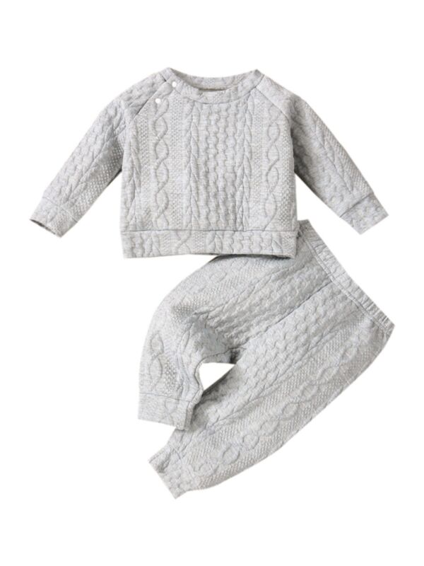 Solid Color Texture Sweater And Pants Wholesale Baby Clothing Manufacturers Sets 21091902