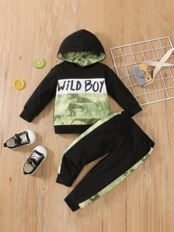 WILD BOY Dinosaur Print Hoodie And Trousers Wholesale Toddler Boy Clothes Sets 21091903
