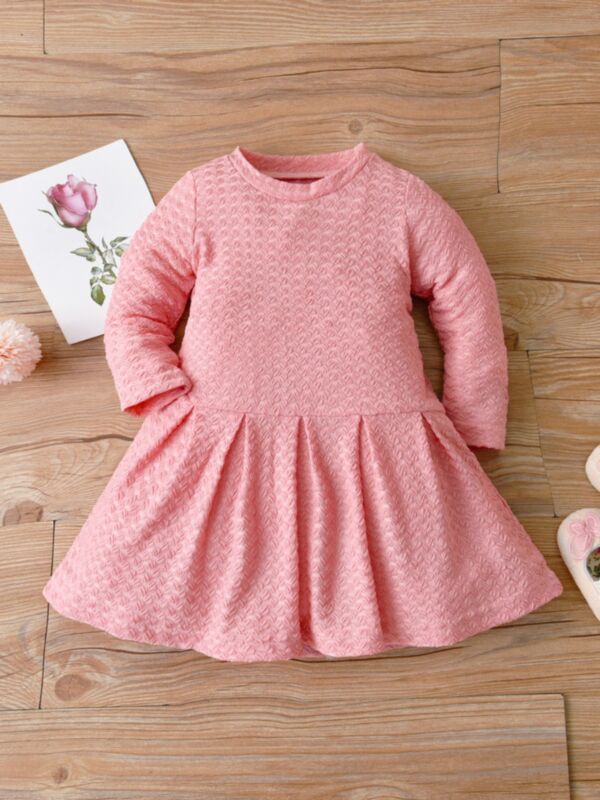 Texture Long Sleeve Pink Dresses For Girl Wholesale Baby Clothing 21091907
