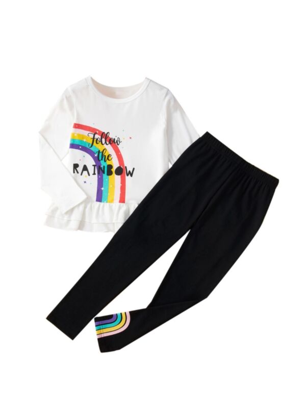 Fllow The Rainbow Print Top & Pants Big Girl Clothes Wholesale 21091932