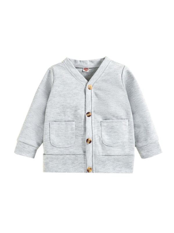 Solid Color V Neck Button-up Cardigan Little Boys Clothes 21091938