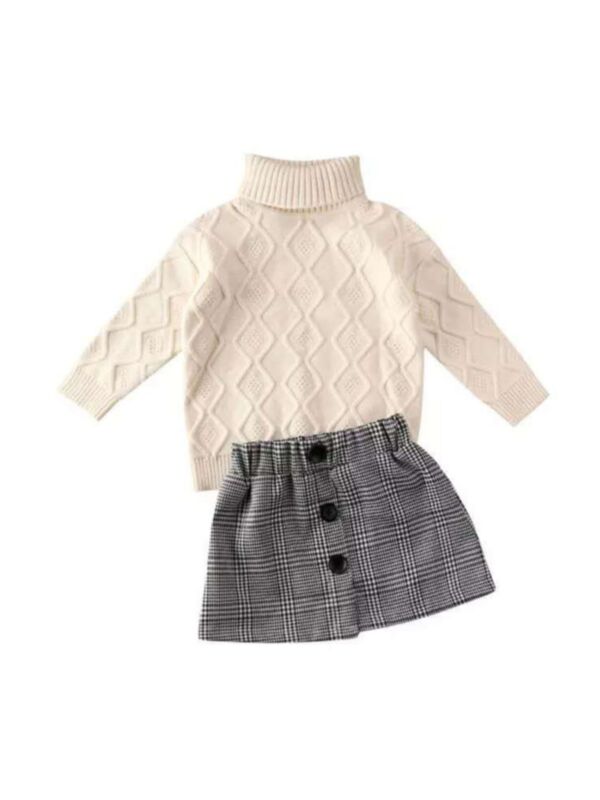 Turtle Neck Sweater And Button Plaid Skirt Toddler Girls 2 Piece Set Kids Wholesale Clothing 210922406
