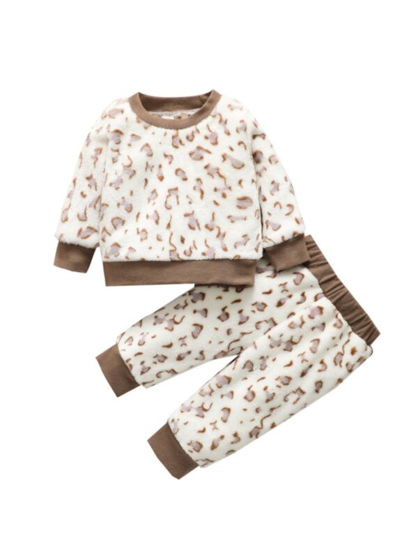 Two Pieces Plush Leopard Print Top And Trousers Wholesale Baby Clothes Set 210922509