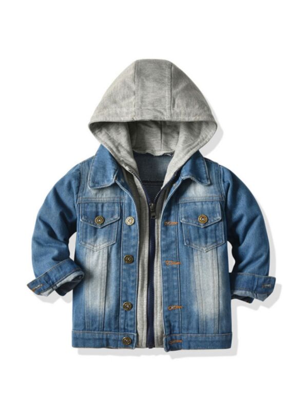 Fake Two-piece Hooded Denim Jacket Wholesale Boy Clothing 210922548
