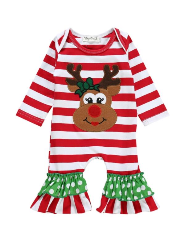 Baby Girls Christmas Santa Deer Striped Ruffle Jumpsuit 210922638