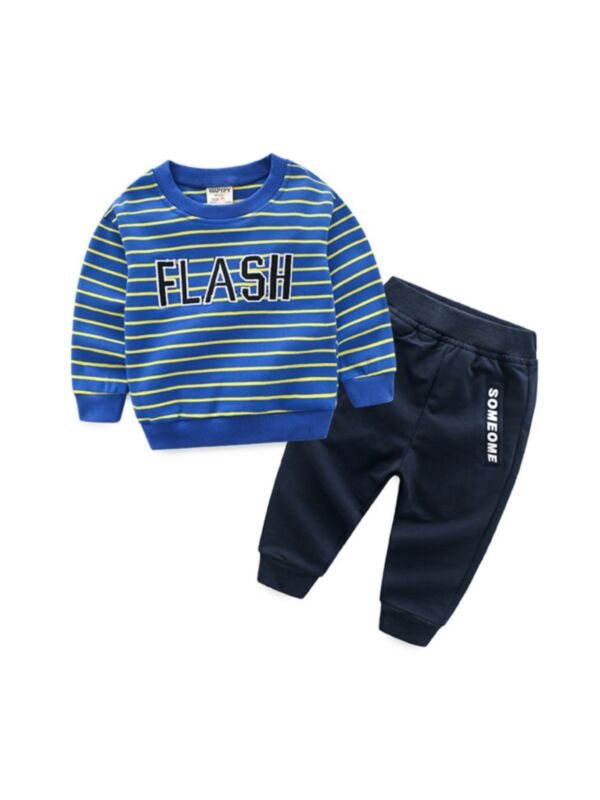 Two Pieces FLASH Striped Sweatshirt With Pants Wholesale Kids Boutique Clothing Sets 210922783