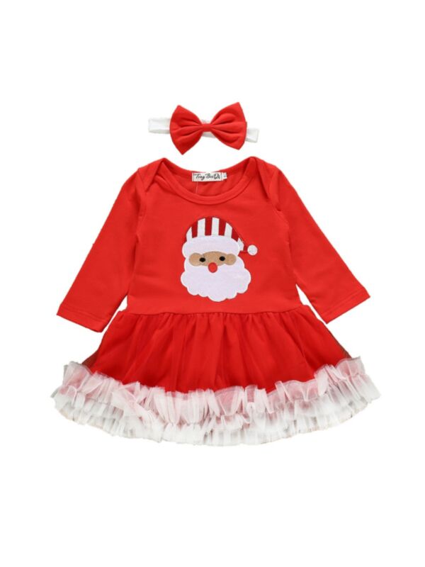 Christmas Santa Mesh Wholesale Baby Dresses With Headband 210922950