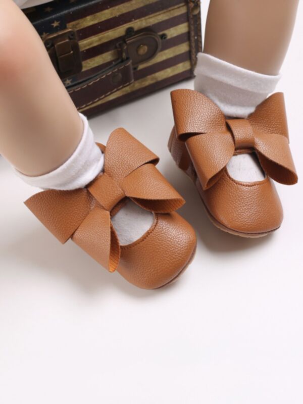 Solid Color Bowknot Walking Shoes For Baby Girl 210923410