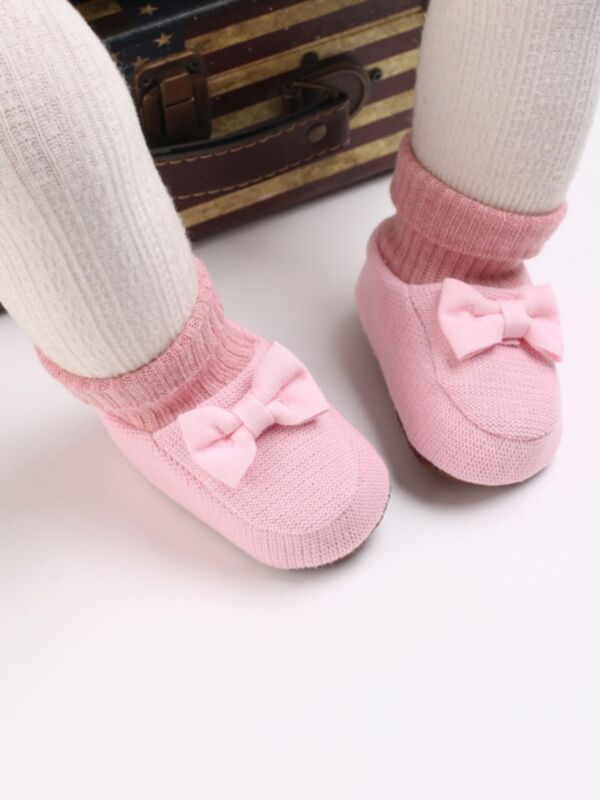 Solid Bowknot Knit Sock Shoes For Baby 210923923