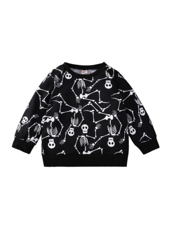 Black Skull Print Long Sleeve Top Wholesale Kid Clothing  210924121